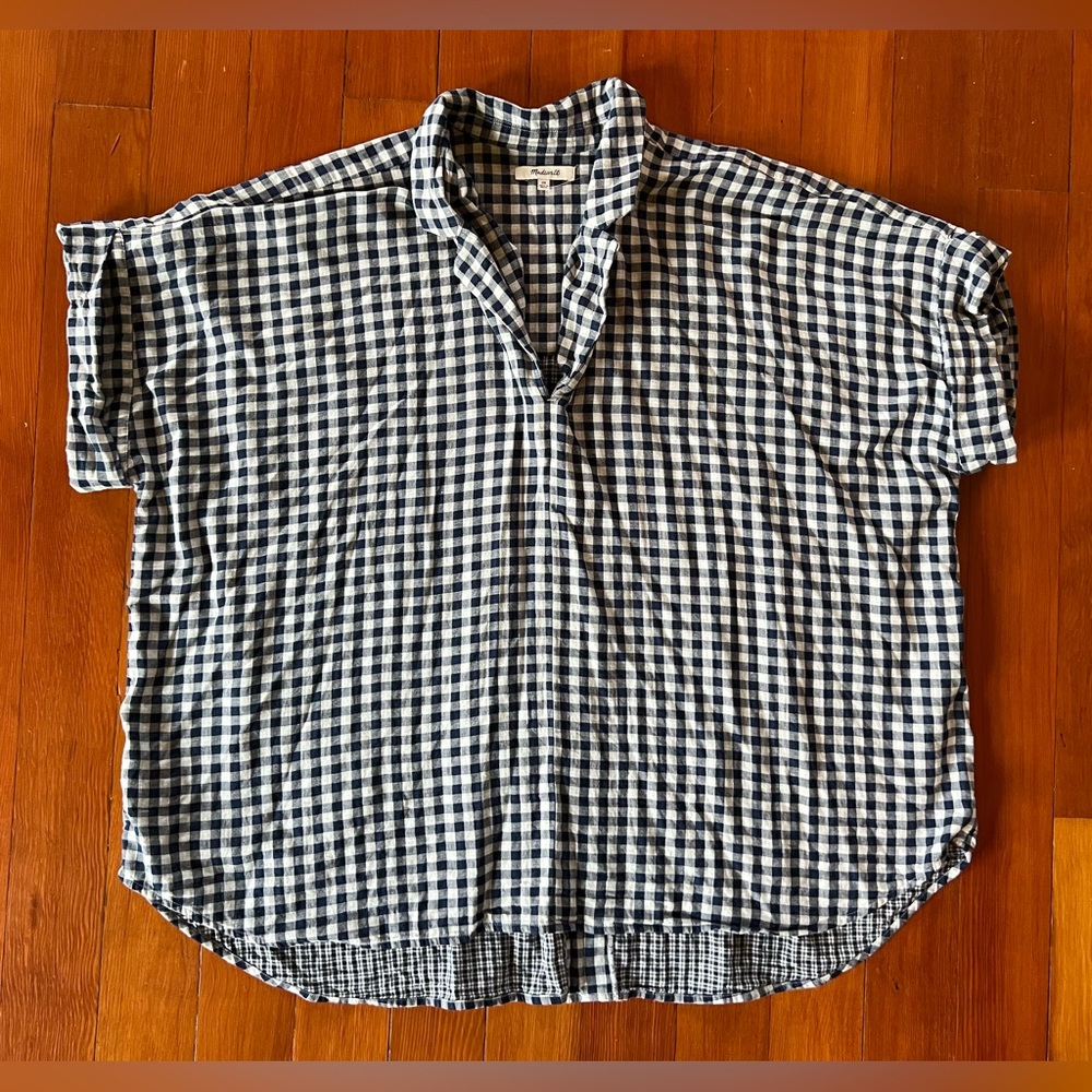 NWOT Madewell Navy Blue and White Checkered Gingham Shirt - Plus 2X